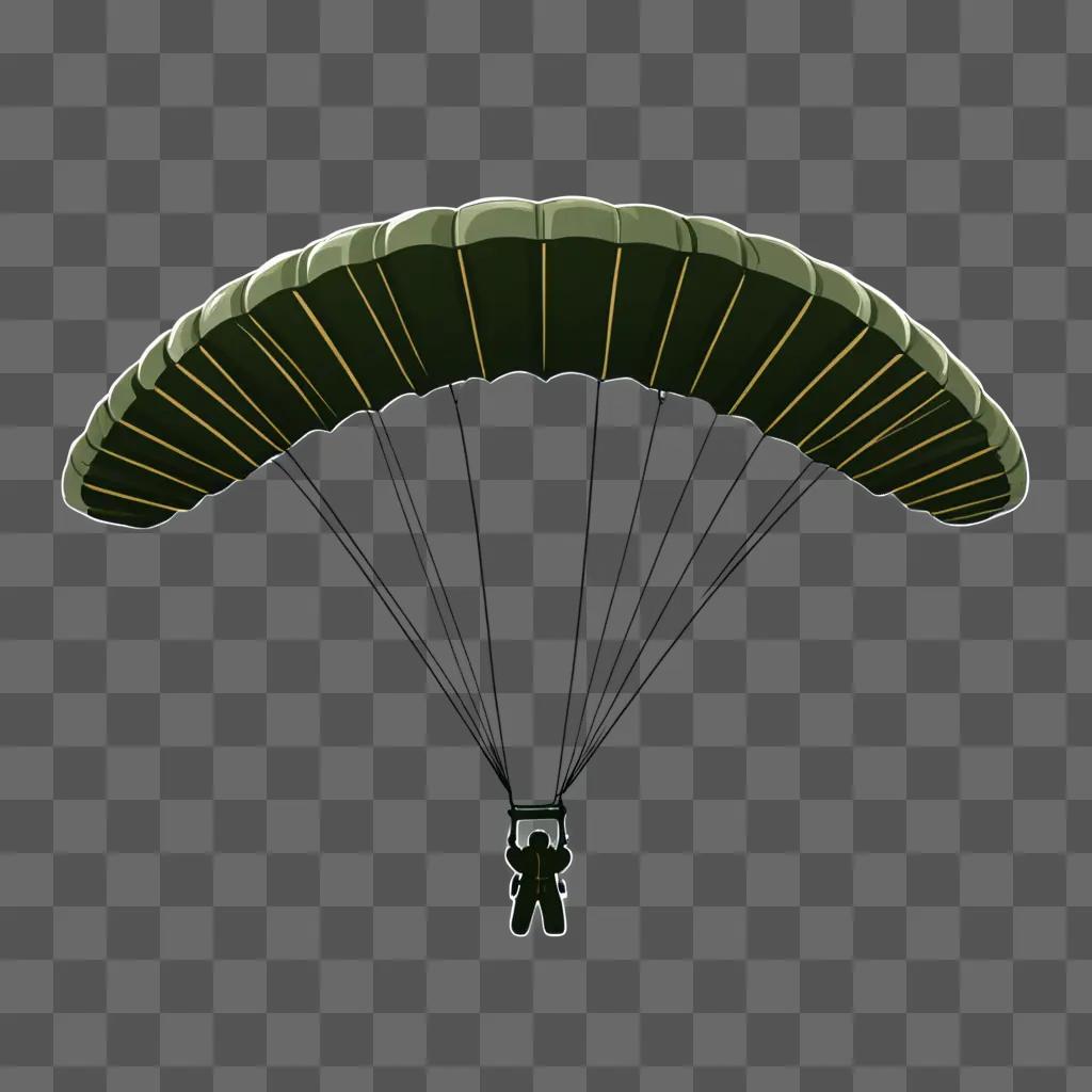 A paratrooper in a green hat glides through the air