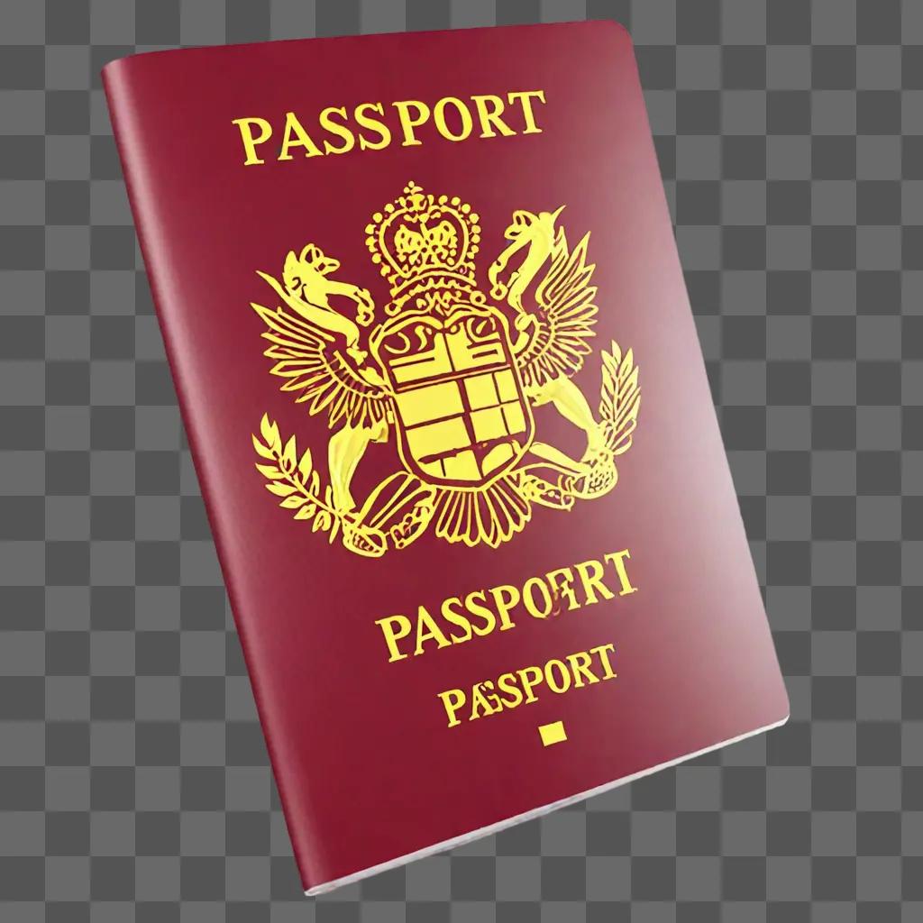 A passport with a golden crest and shield design