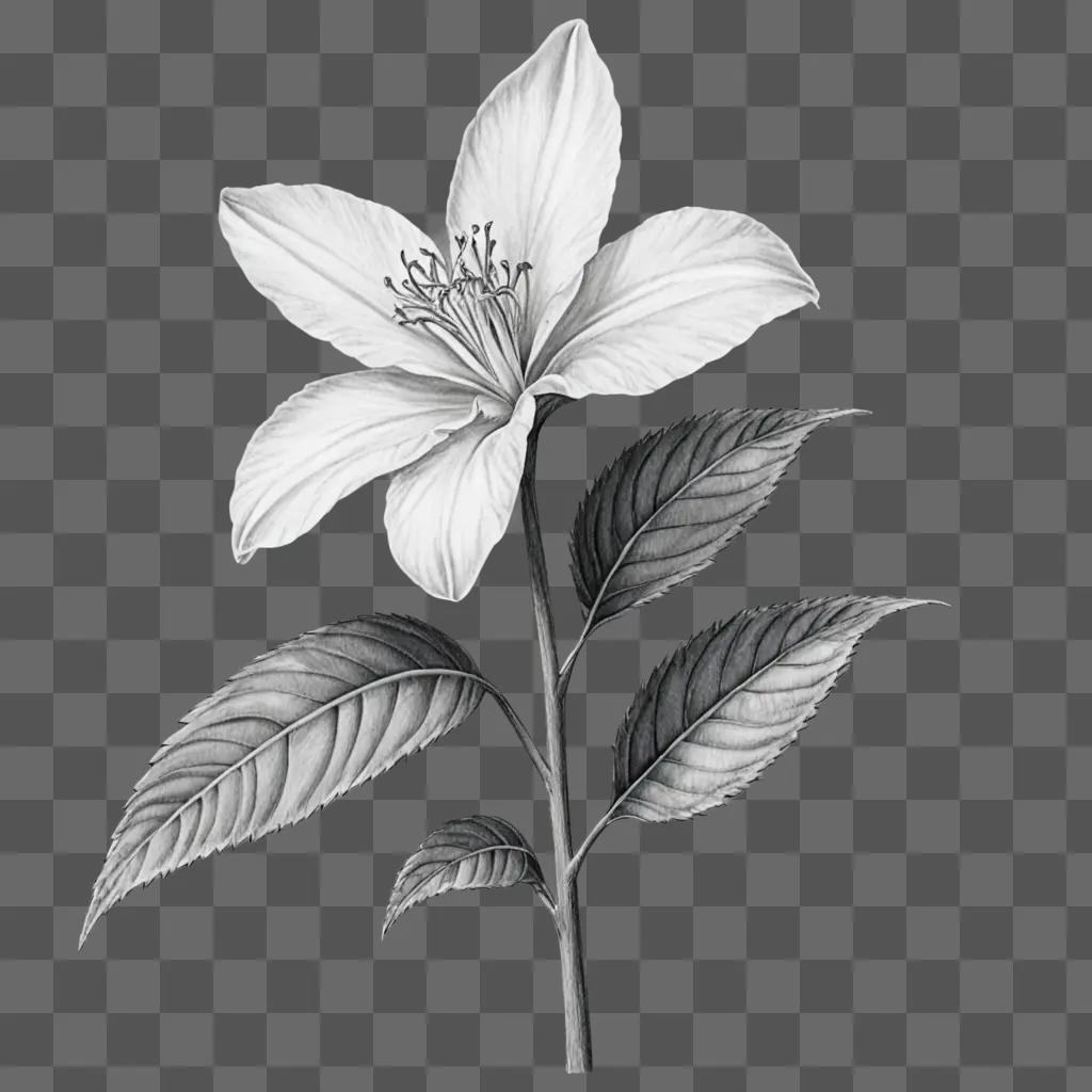 A pencil flower drawing on a gray background