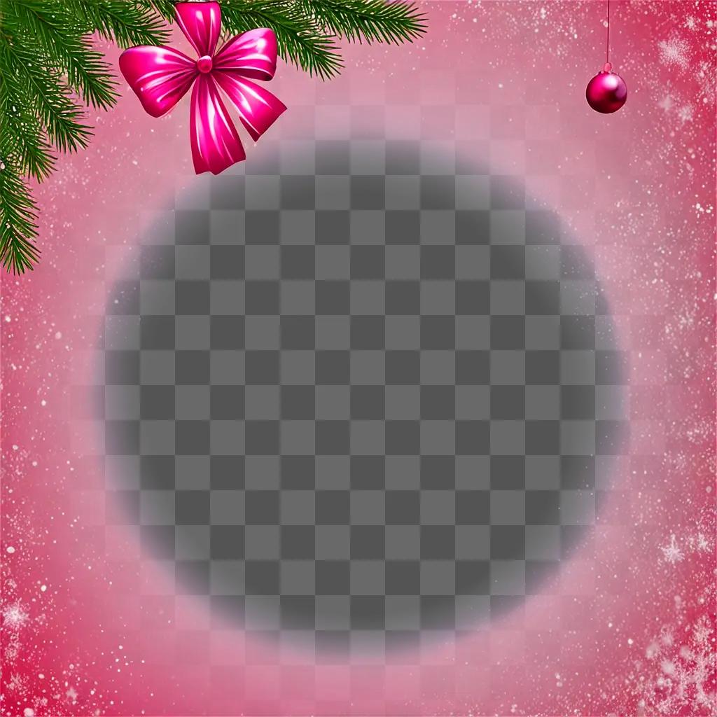 A pink Christmas background with a bow and ball