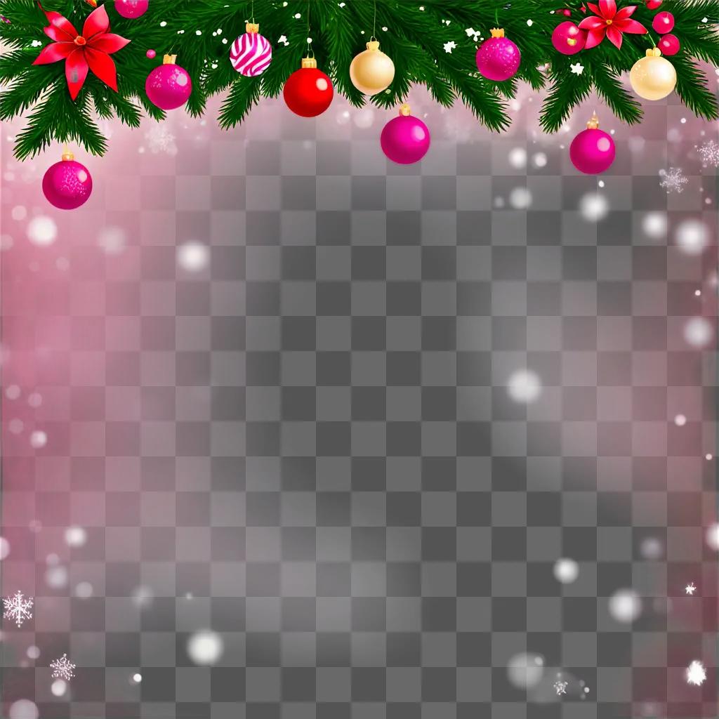 A pink Christmas background with festive decorations