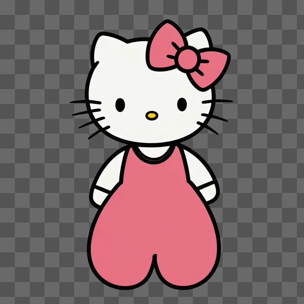 A pink Hello Kitty stands in front of a pink background