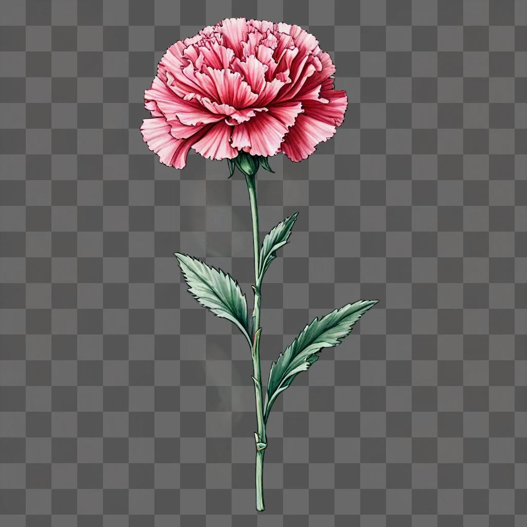 A pink carnation flower with green leaves