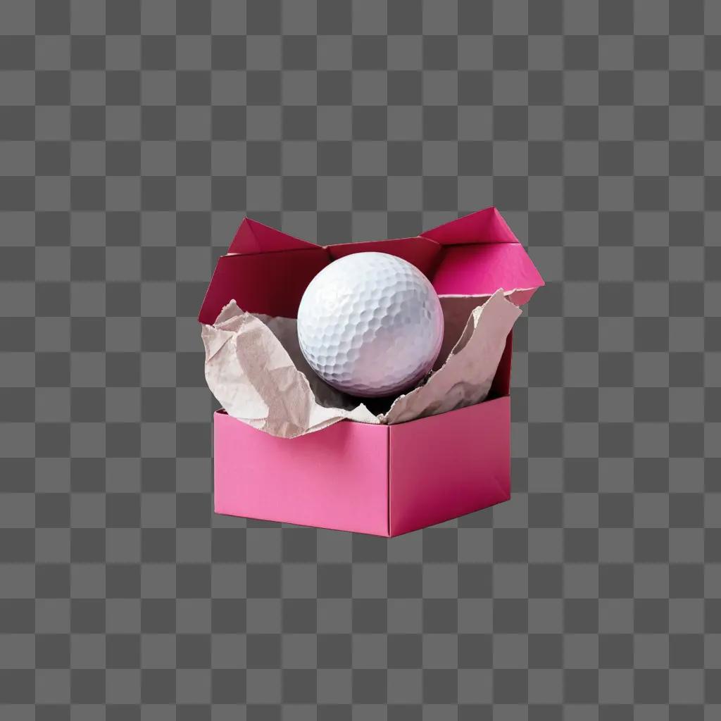 A pink golf cart holds a white golf ball
