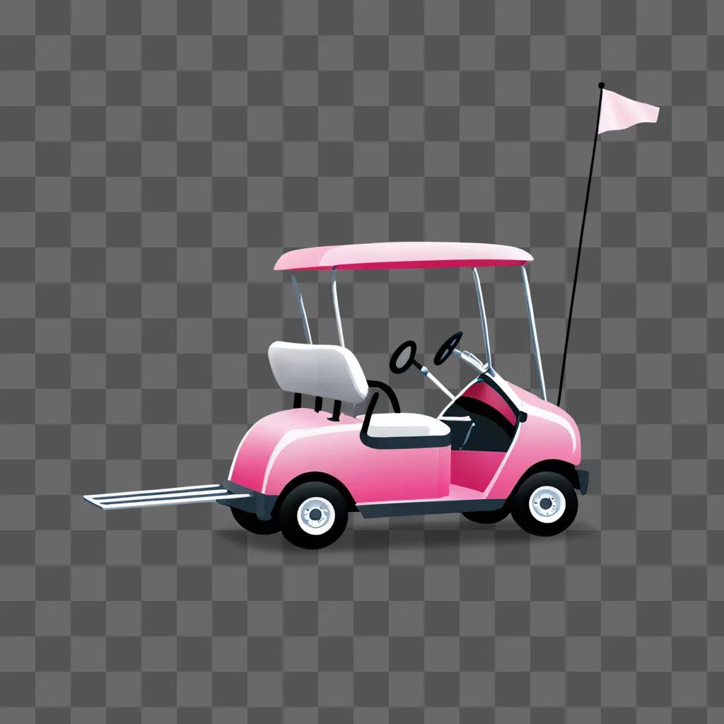 A pink golf cart with a flag in the back