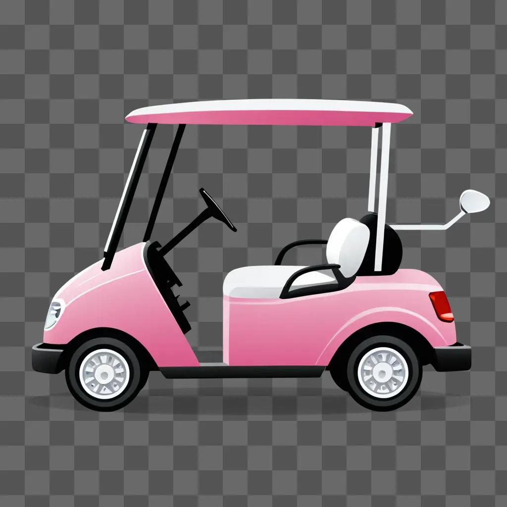 A pink golf cart with a pink roof