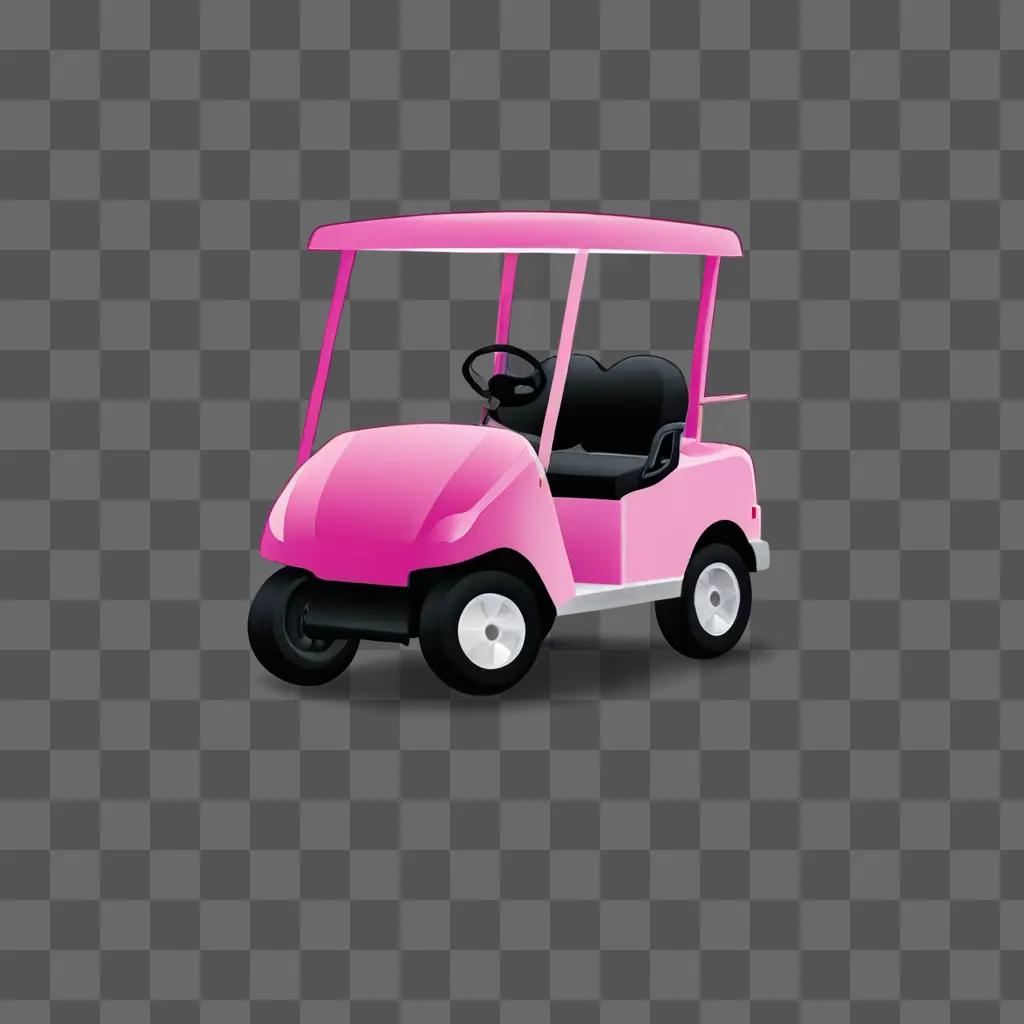 A pink golf cart with a steering wheel on it