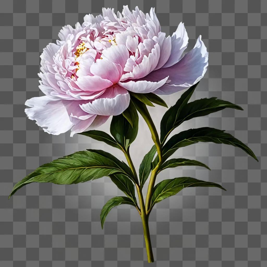 A pink peony flower is drawn on a white background