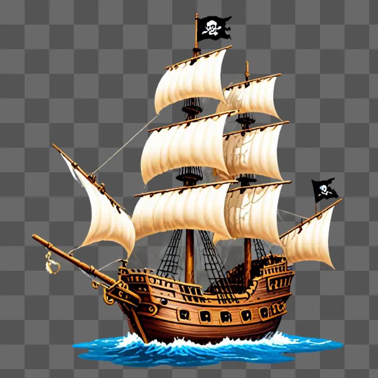 帆に髑髏と骨を乗せた海賊船