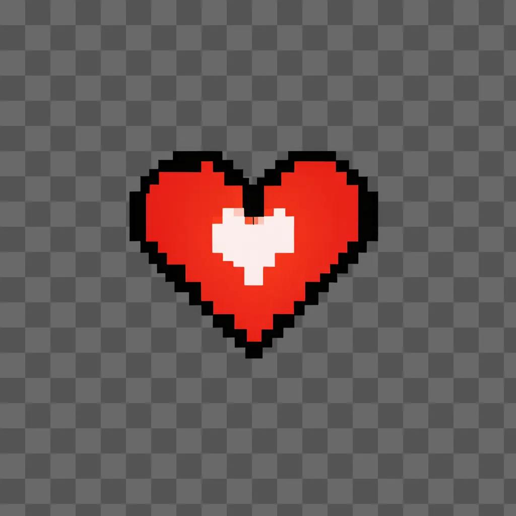 A pixelated heart on a red background