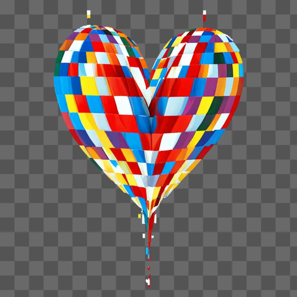 A pixelated heart with rainbow colors