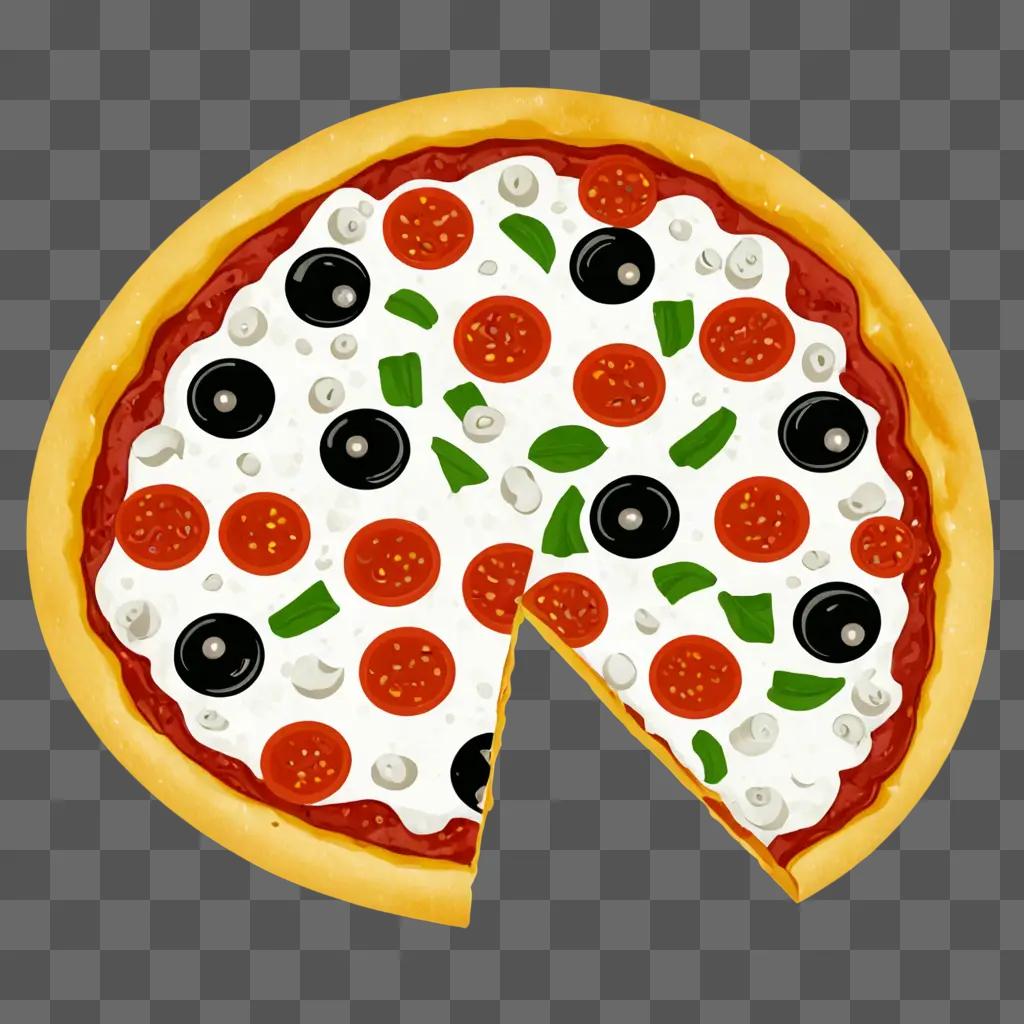 A pizza clipart with black and white color scheme