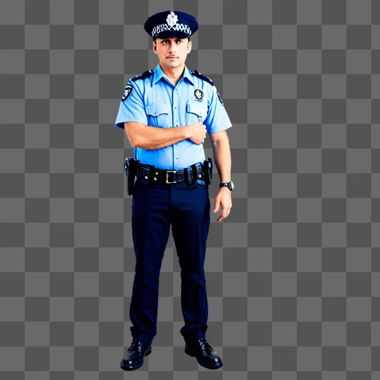 A police officer stands in a blurry background