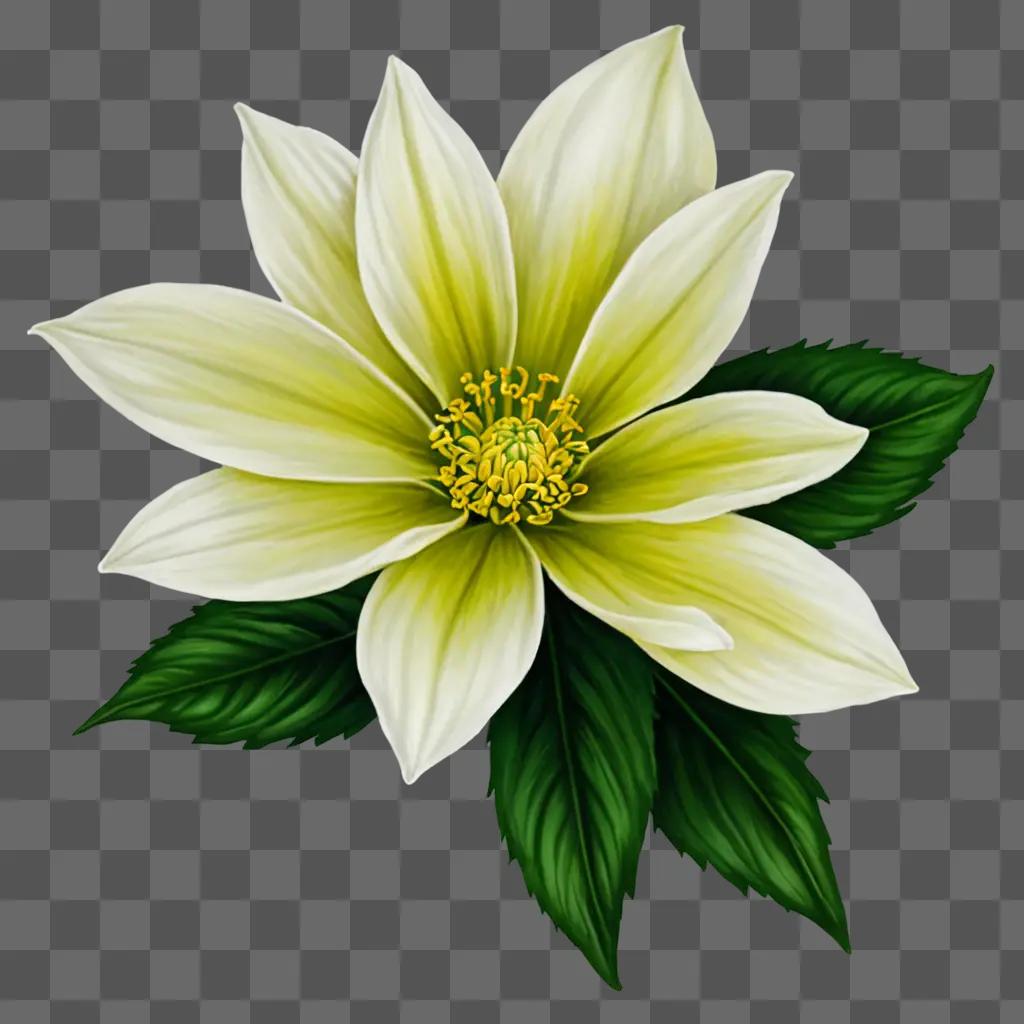 A pretty flower drawing with green leaves