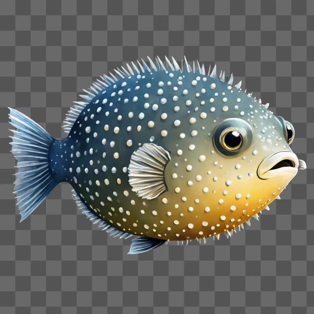 A puffer fish drawing on a gray background