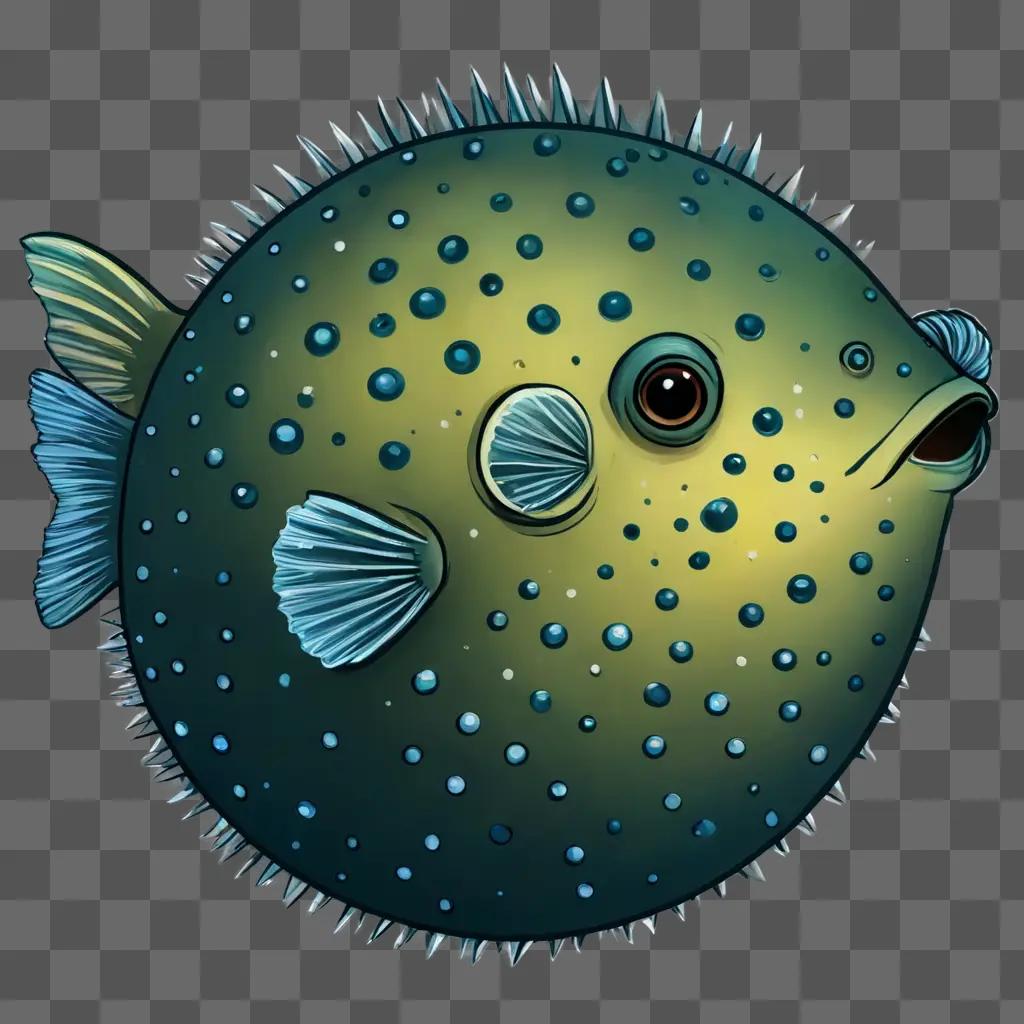 A puffer fish drawing on a green background