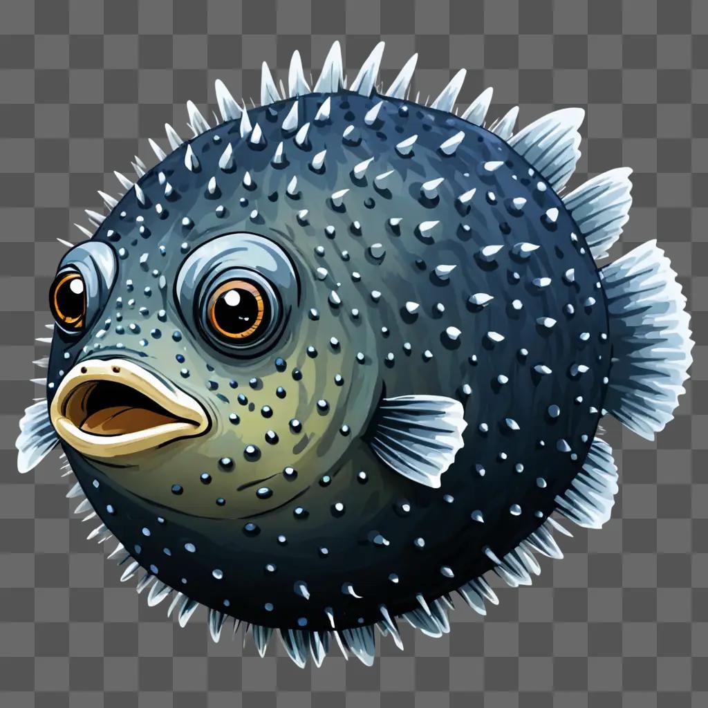 A puffer fish drawing with spikes and eyes