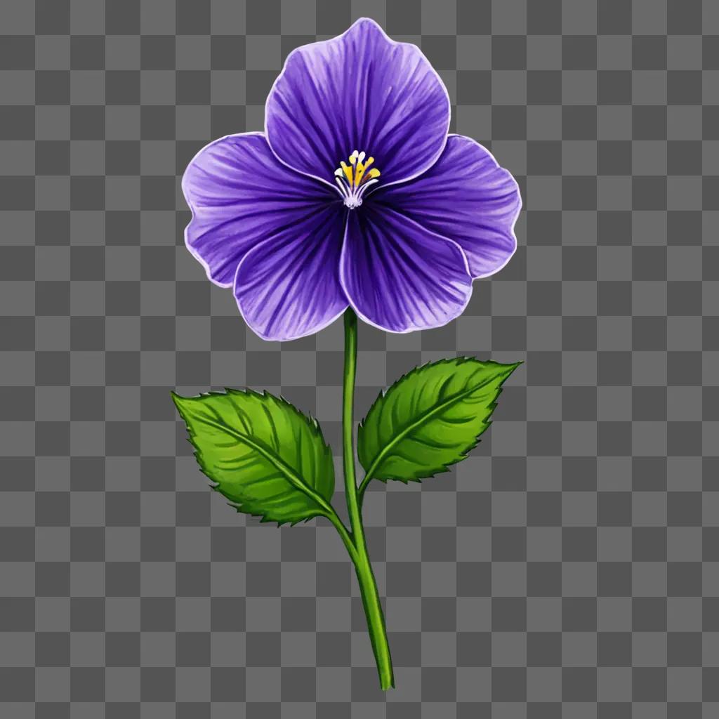 A purple flower is depicted with a green leaf