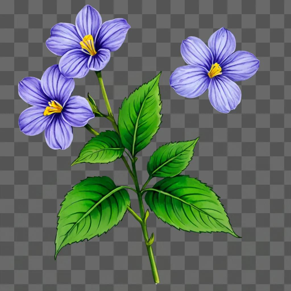 A purple flower is drawn with a green background