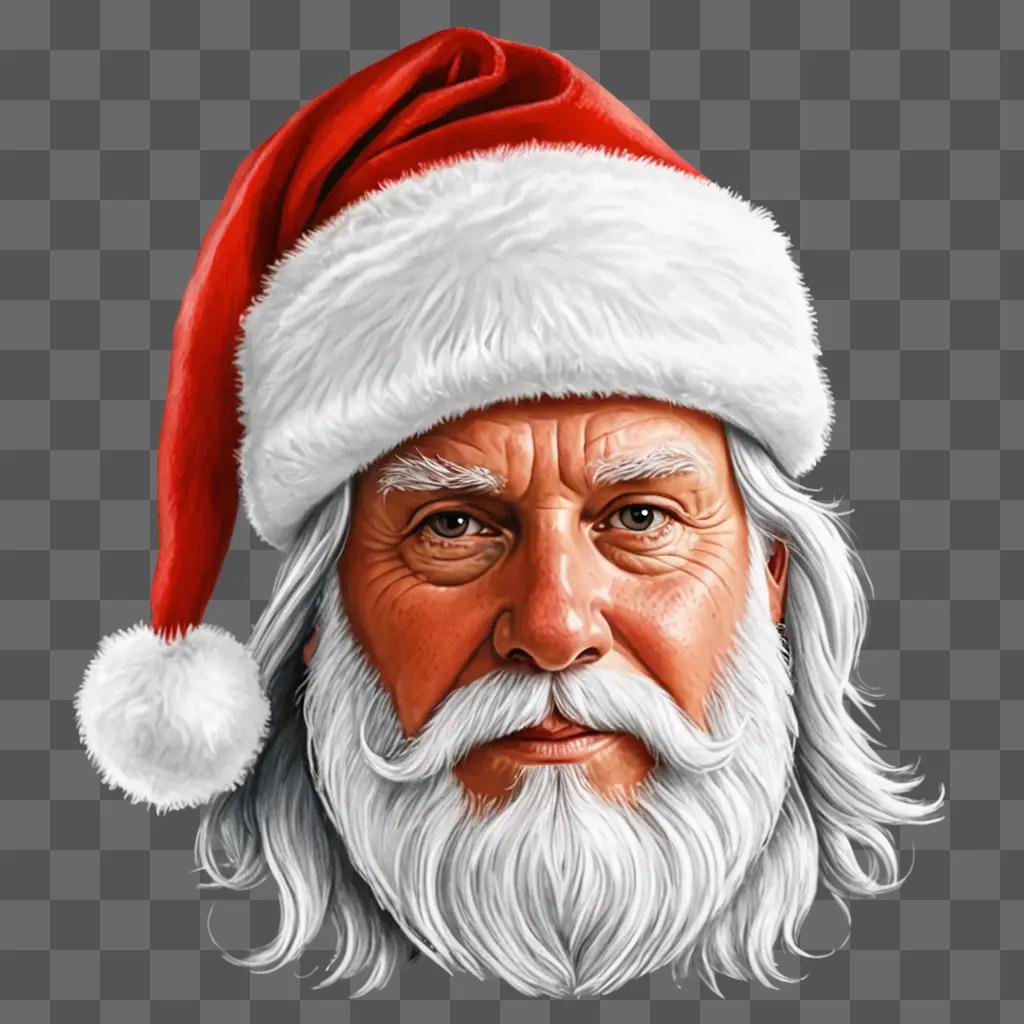 A realistic Santa hat drawing of a mans face