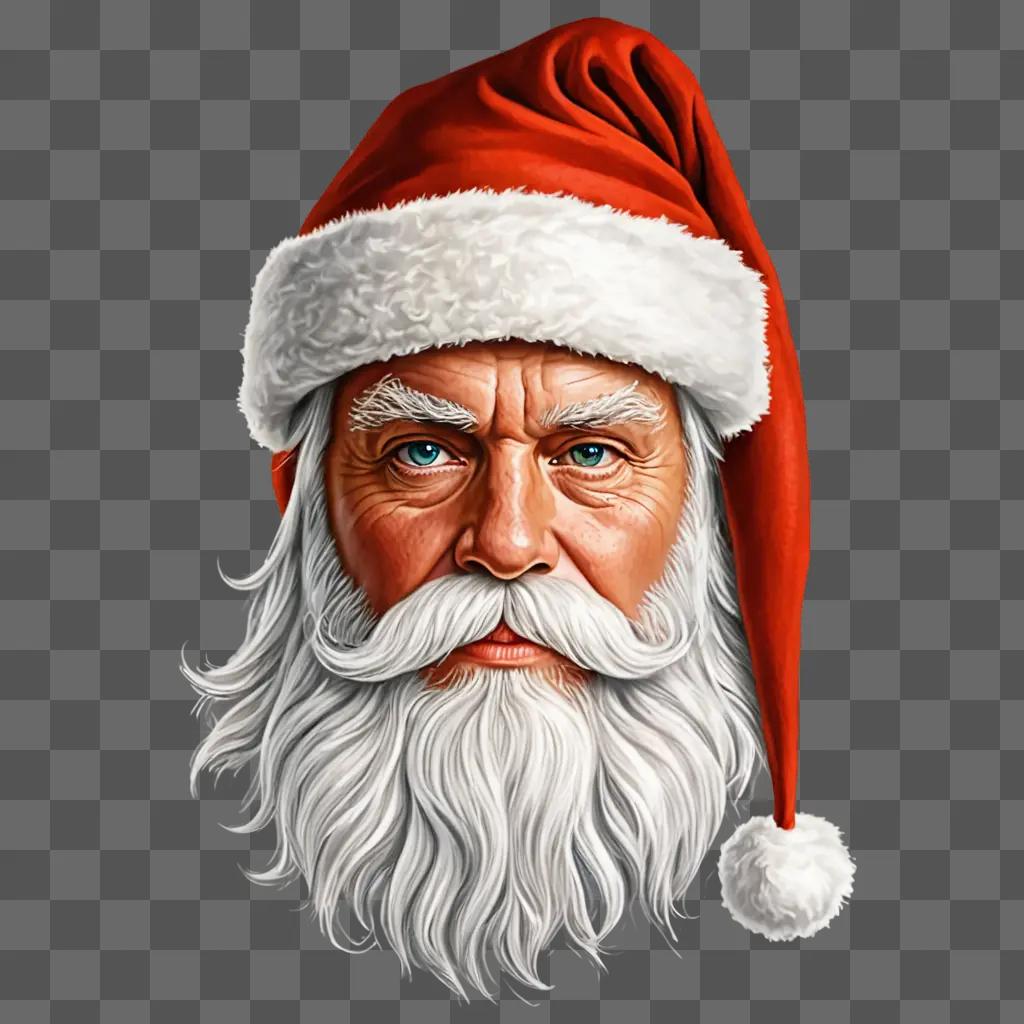 A realistic Santa hat drawing with a gray beard and mustache