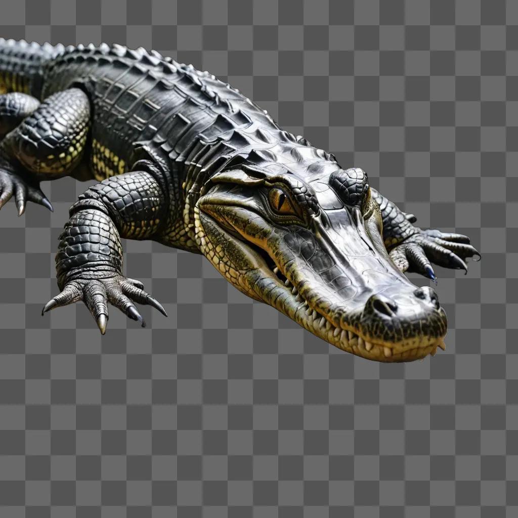 A realistic alligator drawing against a black background