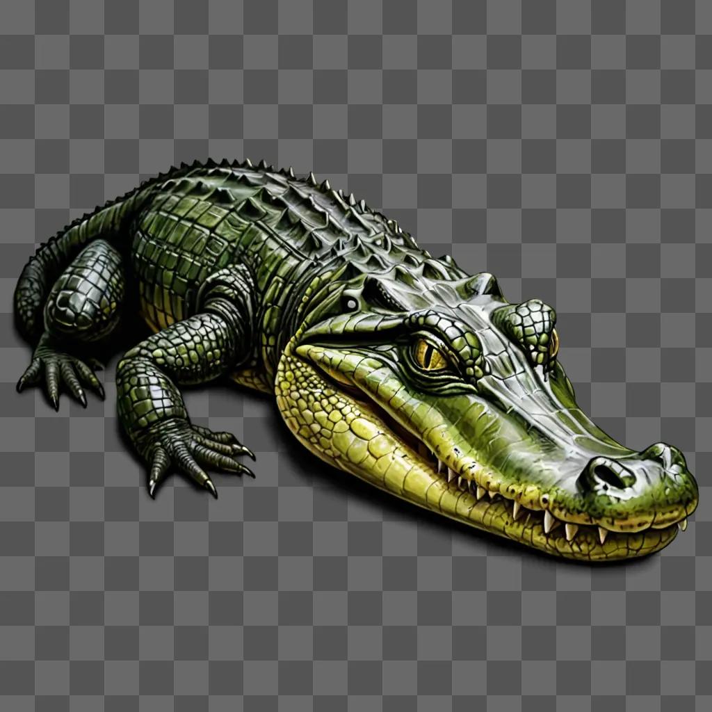 A realistic alligator drawing on a dark background