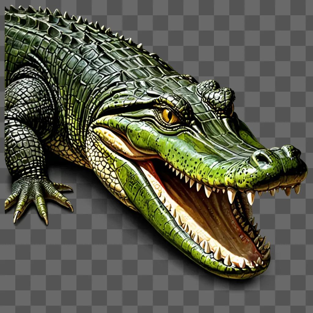 A realistic alligator drawing on a dark background