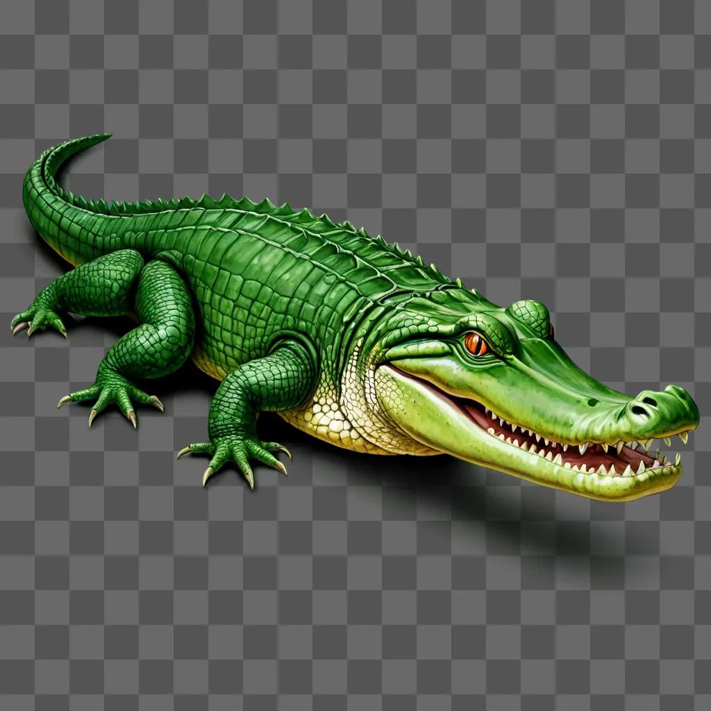 A realistic alligator drawing on a green background