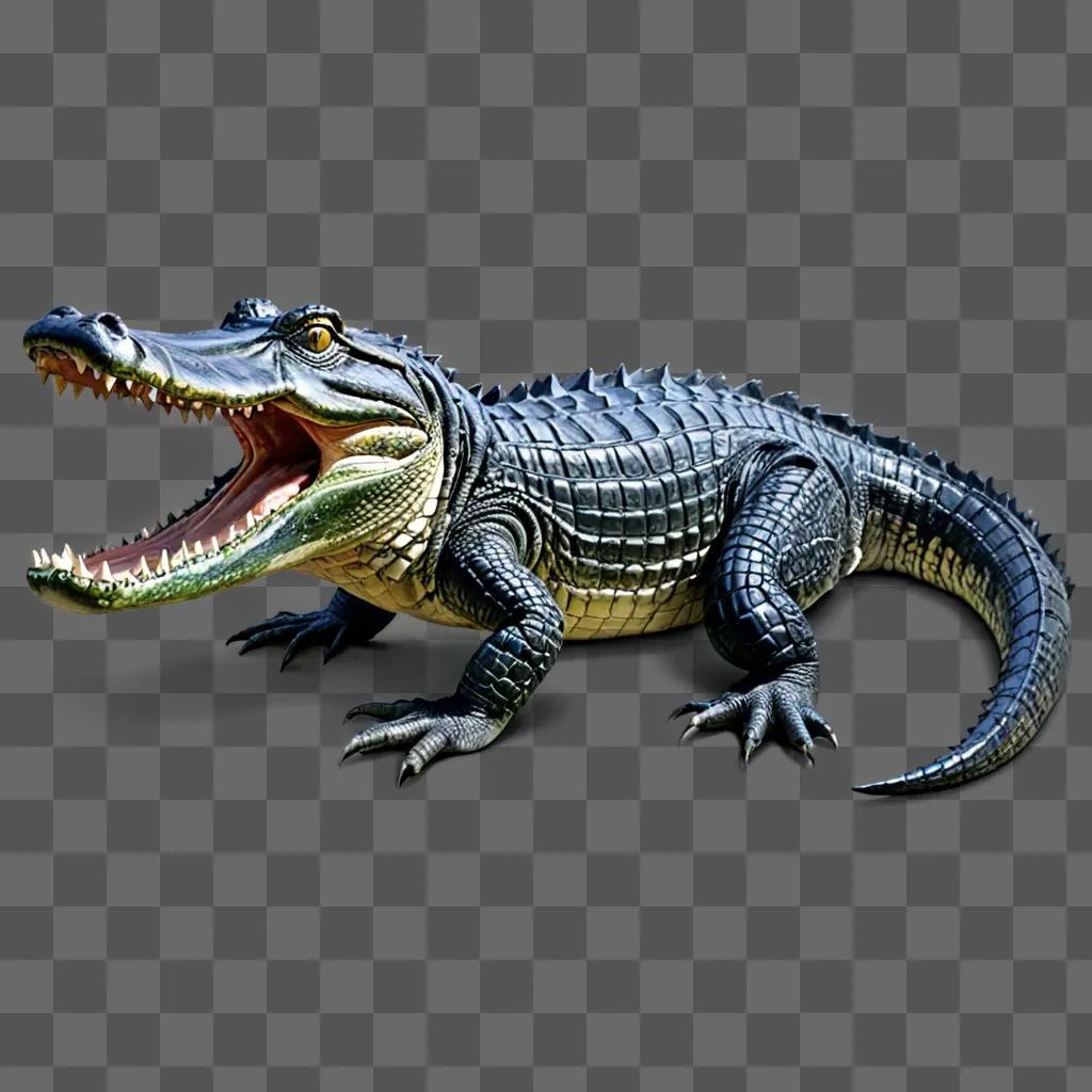 A realistic alligator drawing on a grey background