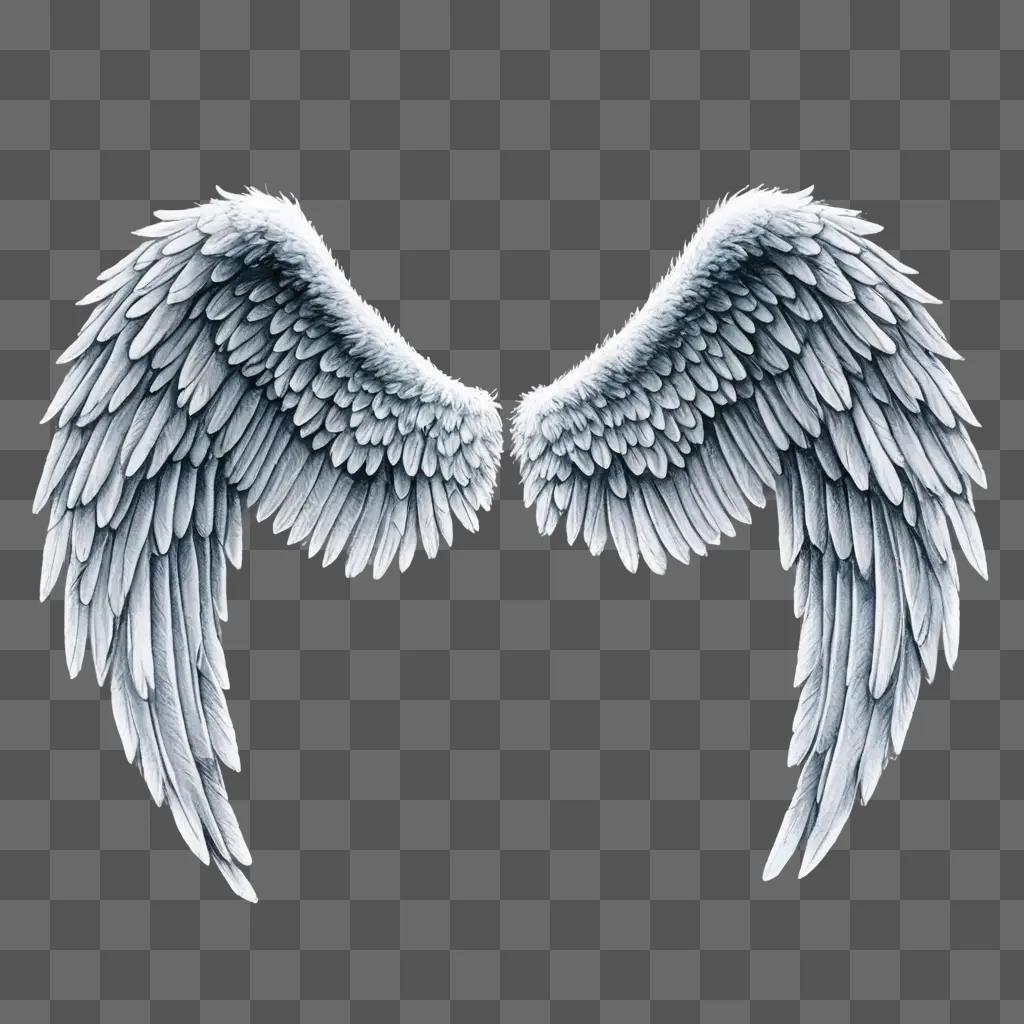 A realistic angel wings drawing on a gray background