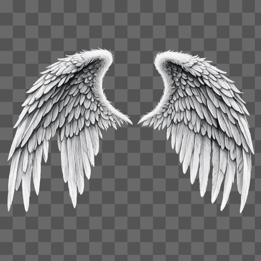 A realistic angel wings drawing with white feathers