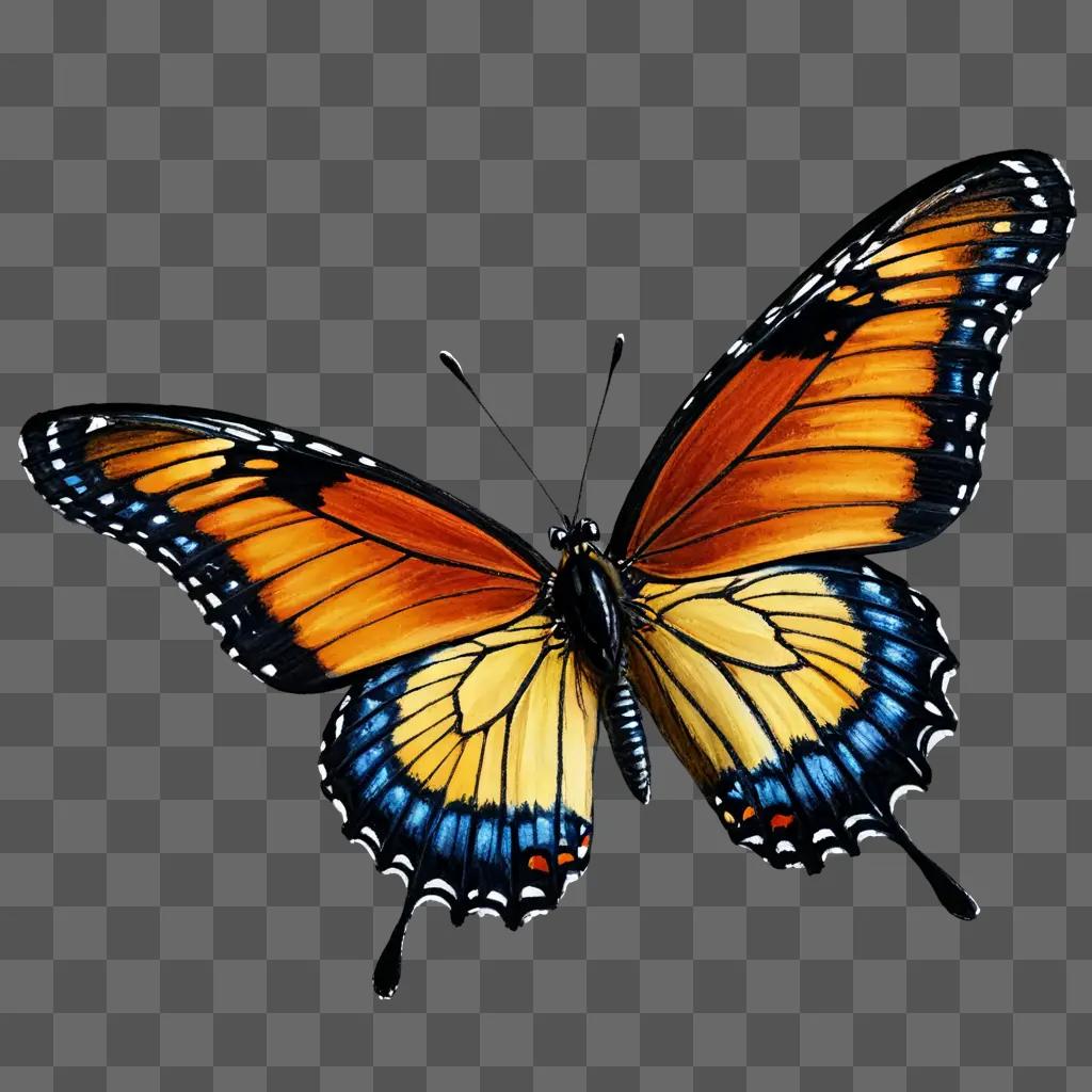 A realistic butterfly drawing with a brown background