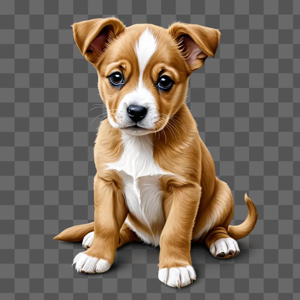 A realistic drawing of a brown puppy sitting on a brown surface