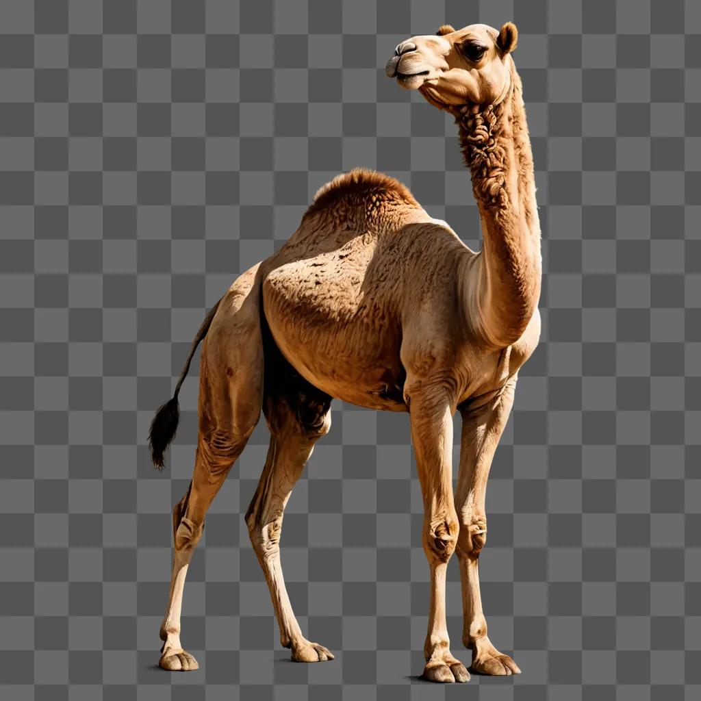 A realistic drawing of a camel on a brown background