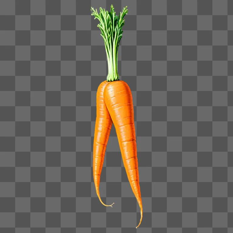 A realistic drawing of a carrot with a green stem