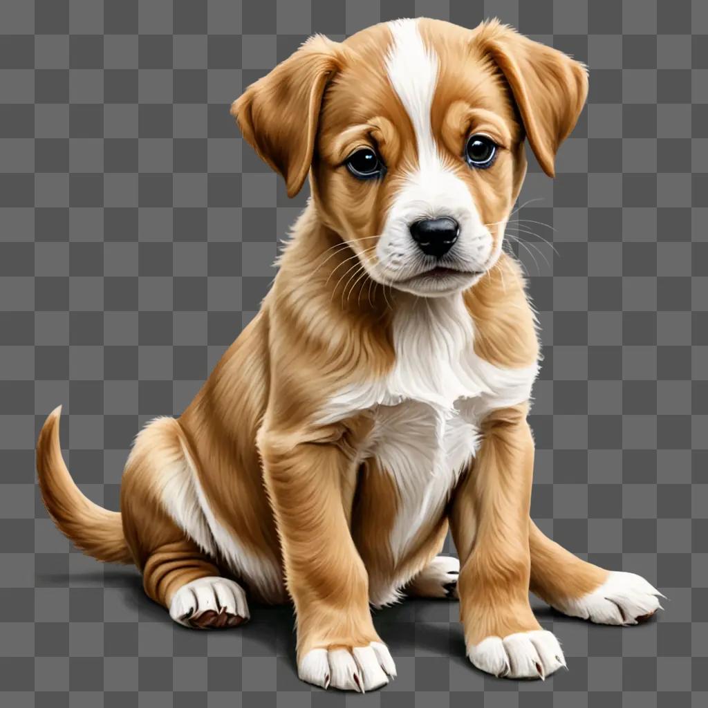 A realistic drawing of a cute puppy sitting on the ground