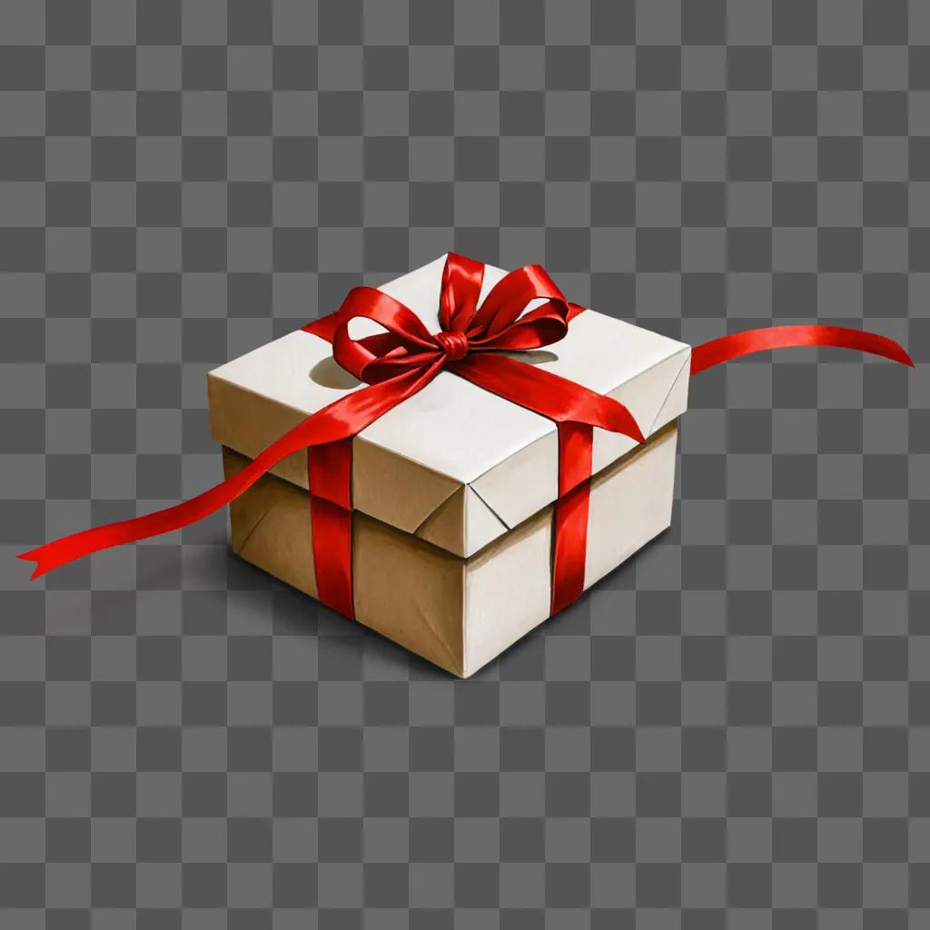 A realistic drawing of a gift wrapped in red ribbon