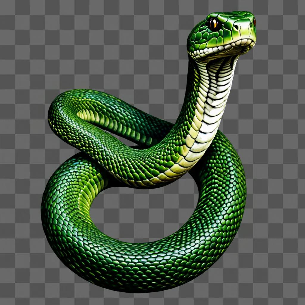 A realistic drawing of a green snake on a green background