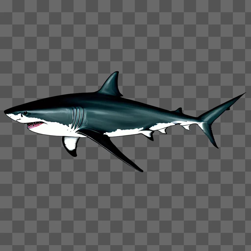 A realistic drawing of a shark with a black background