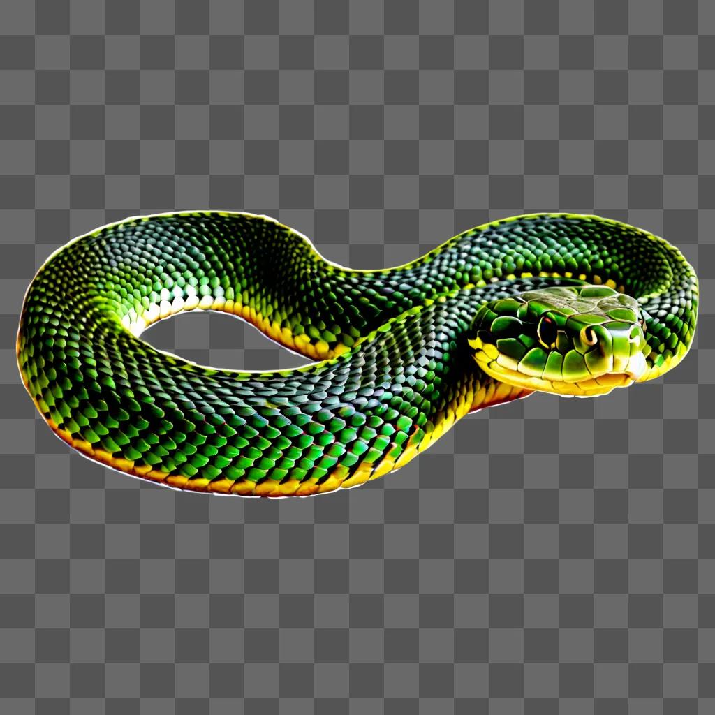 A realistic drawing of a snake with a green and yellow pattern