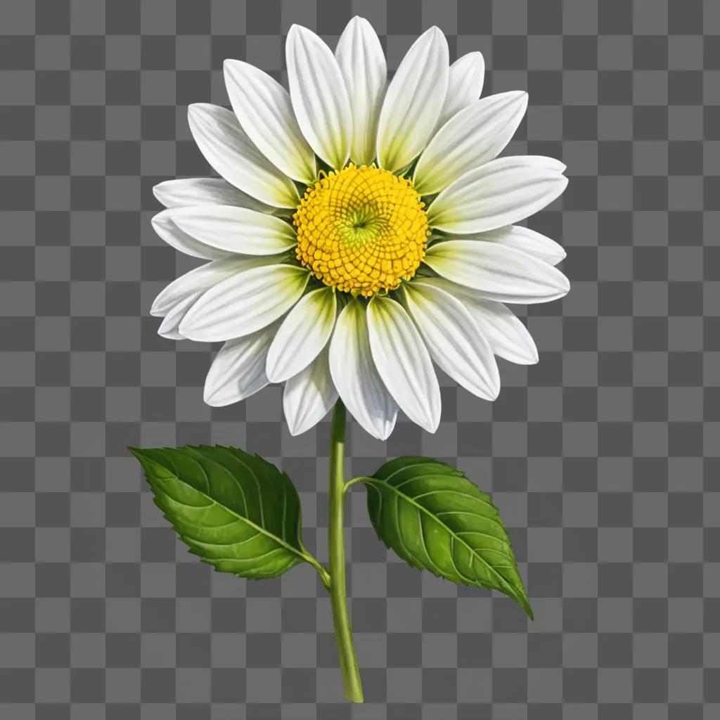 A realistic drawing of a white daisy with yellow center