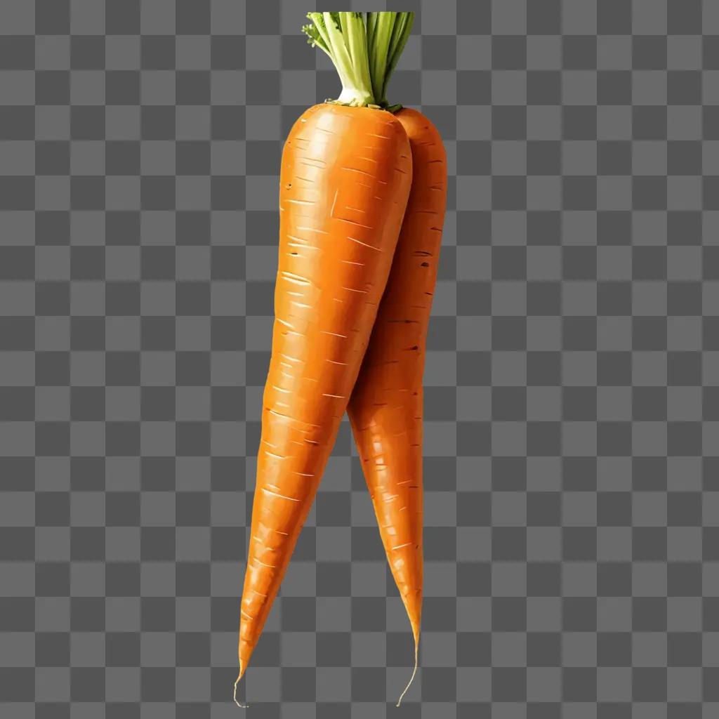 A realistic drawing of two carrots on a brown background