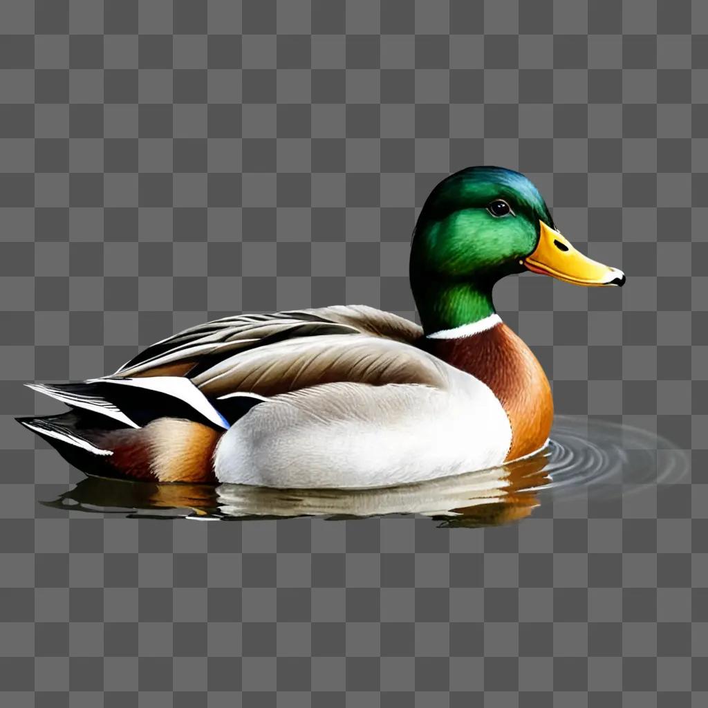 A realistic duck drawing floats on the water