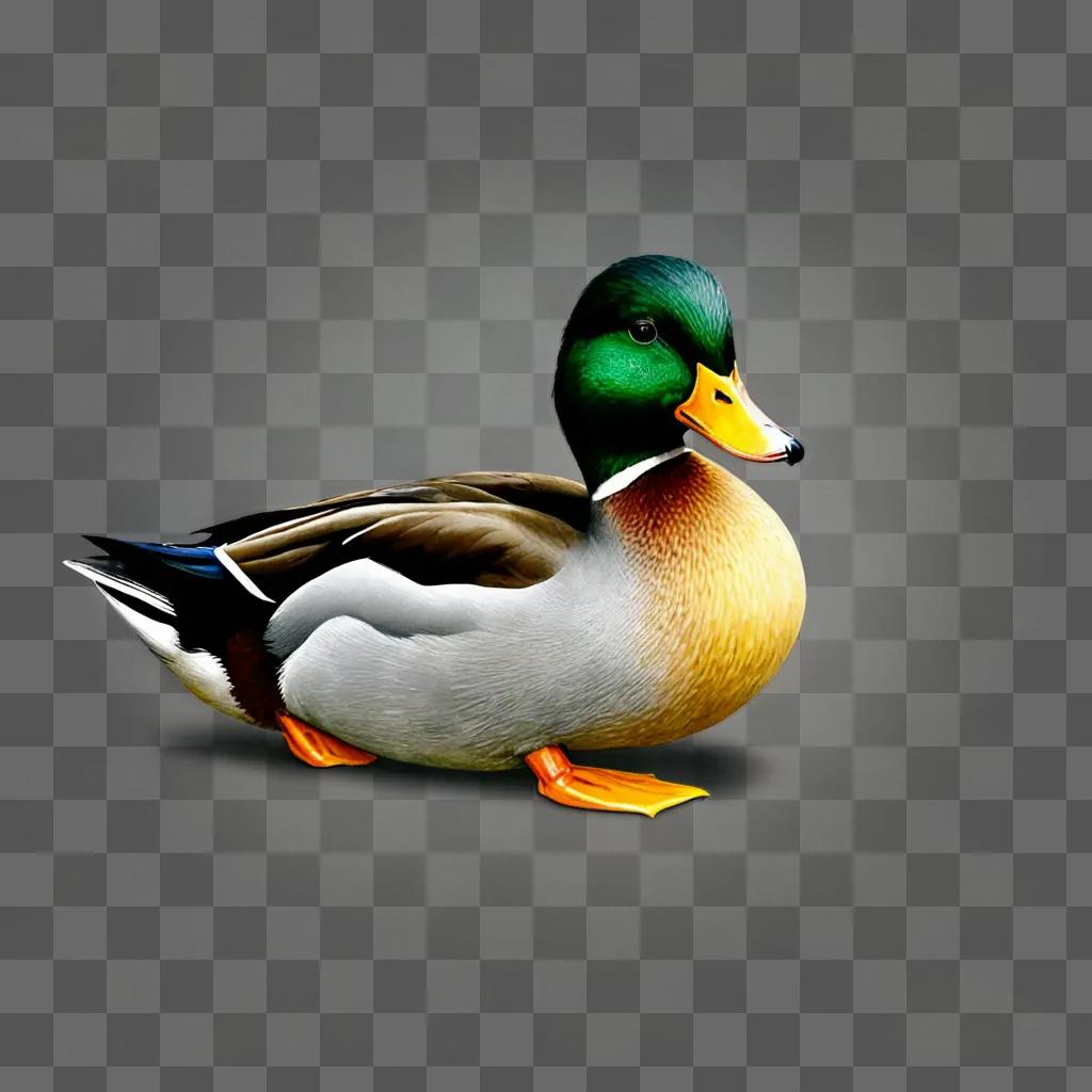 A realistic duck drawing in a gray background