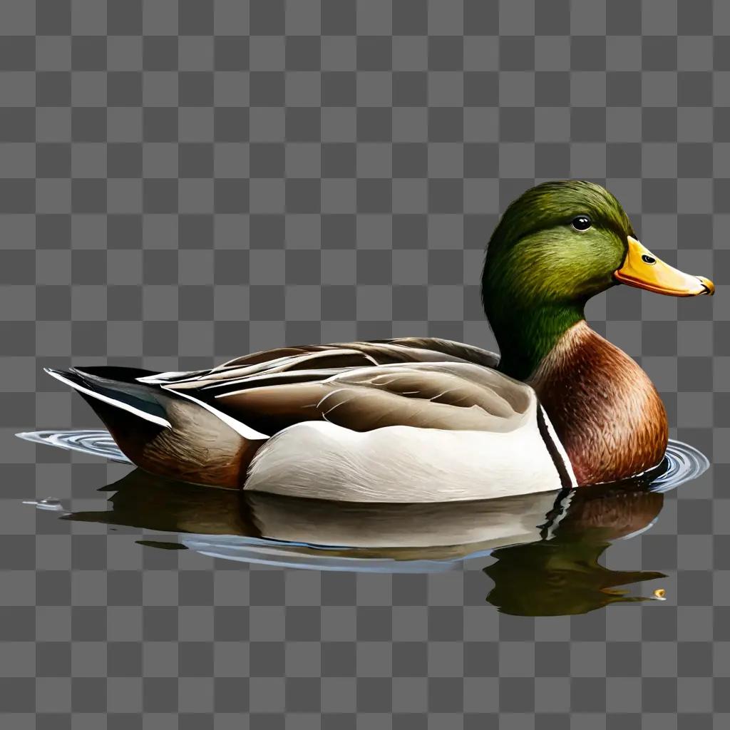 A realistic duck drawing in a gray water setting