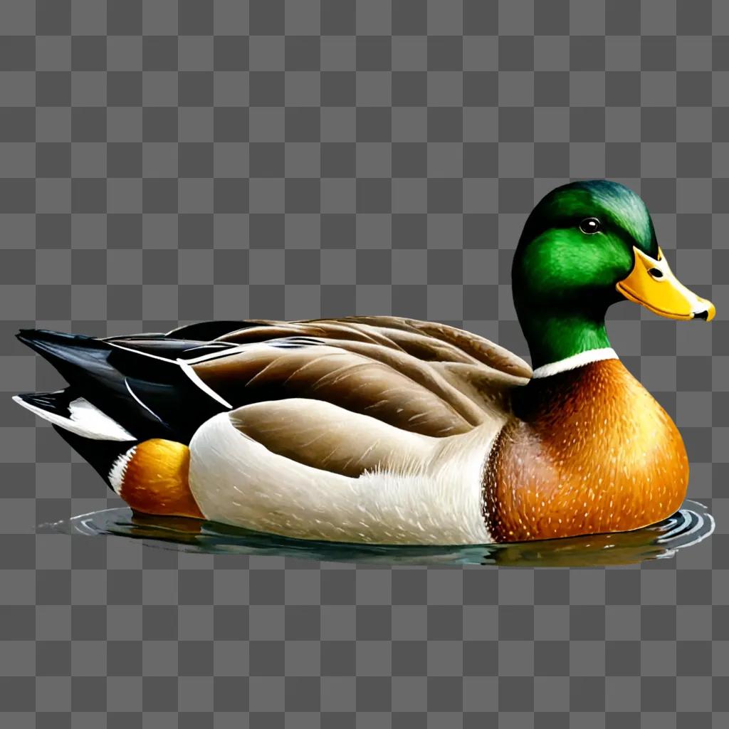 A realistic duck drawing of a duck floating in water