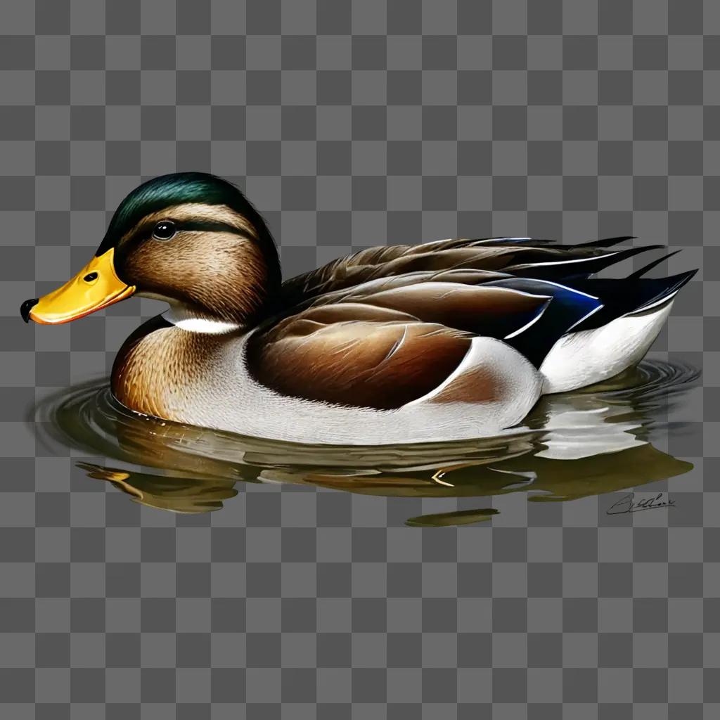 A realistic duck drawing of a duck in the water