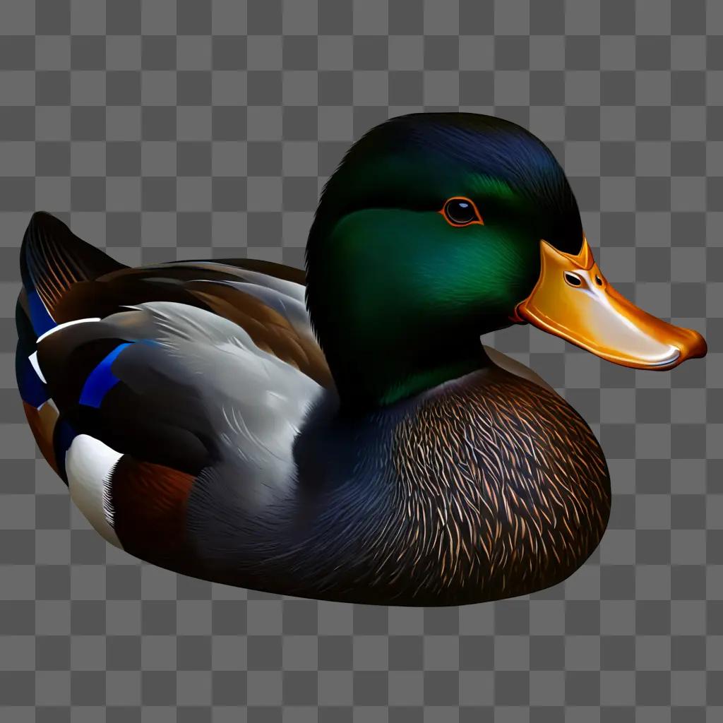 A realistic duck drawing with a blue beak and yellow eye