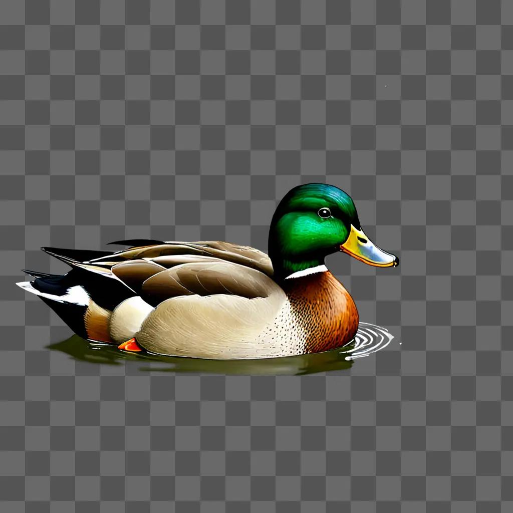 A realistic duck drawing with a green head and orange bill